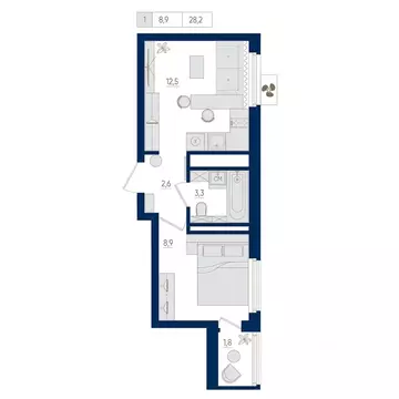 1-к кв. Башкортостан, Уфа ул. Евгения Столярова, 13 (28.2 м)