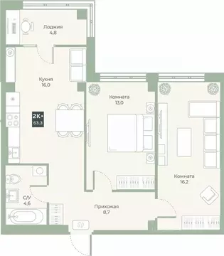 2-к кв. Курганская область, Курган Заозерный жилрайон, 6А мкр, ул. ...