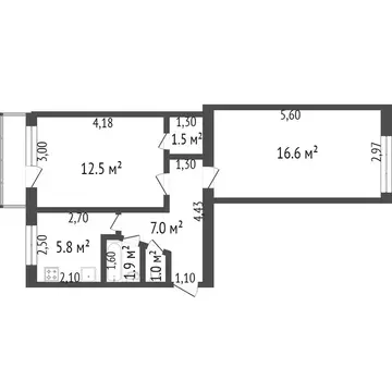 2-комнатная квартира: Ялуторовск, Комсомольская улица, 4 (46.3 м)