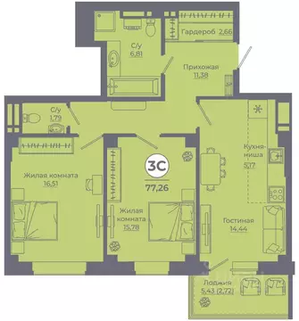 3-к кв. Ростовская область, Ростов-на-Дону ул. Еременко, 115 (77.4 м)