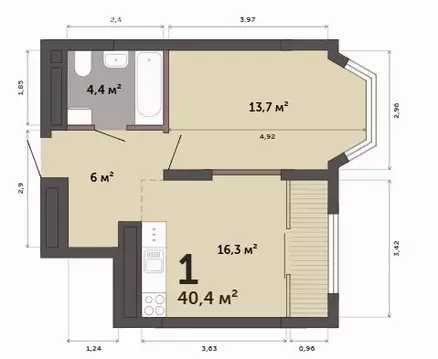 1-комнатная квартира: Екатеринбург, Сосновый переулок (40.4 м)