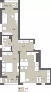 2-к кв. Калининградская область, Пионерский пос. Рыбное,  (64.75 м)