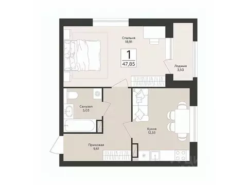 1-к кв. Воронежская область, Воронеж Эклипс жилой комплекс (47.85 м)