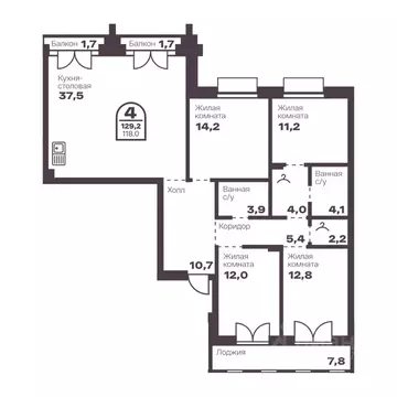4-к кв. Челябинская область, Челябинск просп. Ленина, 19В (118.0 м)