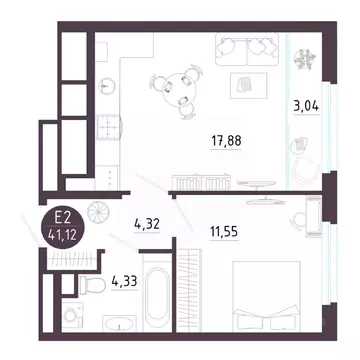 1-к кв. Рязанская область, Рязань Московское ш. (41.12 м)