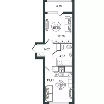 1-к кв. Тверская область, Тверь Южный мкр,  (40.48 м)