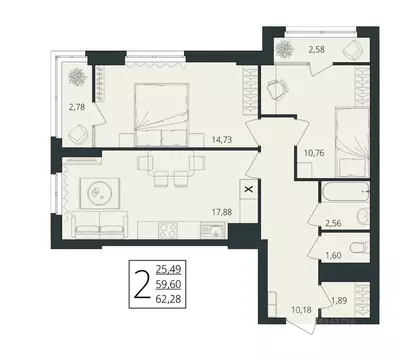 2-к кв. Волгоградская область, Волгоград ул. Степана Разина, 27/1 ...