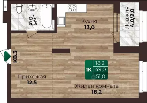 1-к кв. Алтайский край, Барнаул ул. 6-я Нагорная, 15Г/12 (51.0 м)