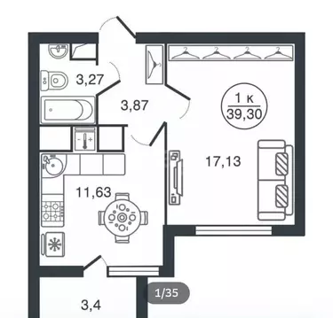 1-комнатная квартира: Тверь, улица Левитана, 70Б (39.3 м)