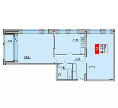 2-к кв. Тверская область, Тверь Петербургское ш., 3к1 (84.8 м)