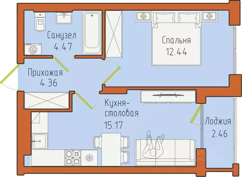 1-к кв. Калининградская область, Светлогорск пос. Отрадное,  (38.9 м)