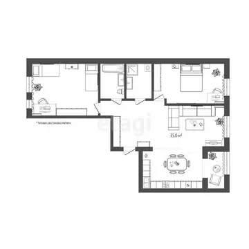 3-комнатная квартира: Тюмень, улица Пожарных и Спасателей, 3к1 (91.3 ...