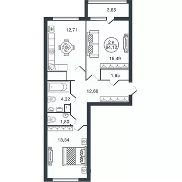 2-к кв. Тверская область, Тверь Бурашевское ш., 60 (64.12 м)