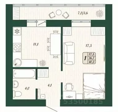 1-к кв. Самарская область, Волжский район, Смышляевка городское ...