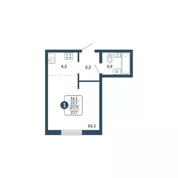 Студия Кировская область, Киров Скандинавия жилой комплекс (27.7 м)