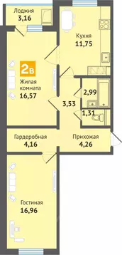 2-к кв. Чувашия, Чебоксары ул. Академика В.Н.Челомея, 14 (64.3 м)