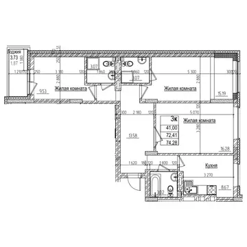 3-к кв. Новосибирская область, Новосибирск ул. Дуси Ковальчук, 242 ...