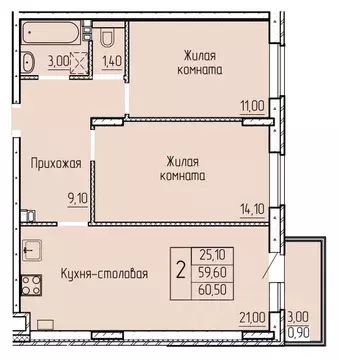 2-к кв. Ростовская область, Батайск ул. Макаровского, 4к2 (60.4 м)
