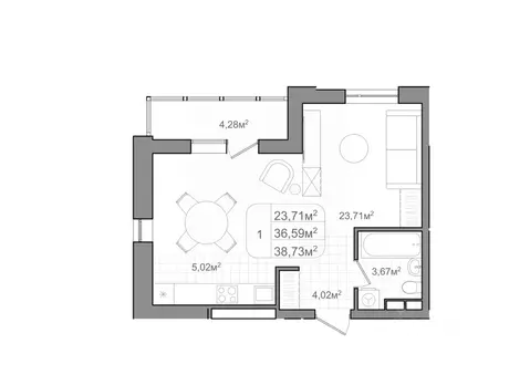 1-к кв. Волгоградская область, Волгоград ул. Чебышева, 38/1 (38.73 м)