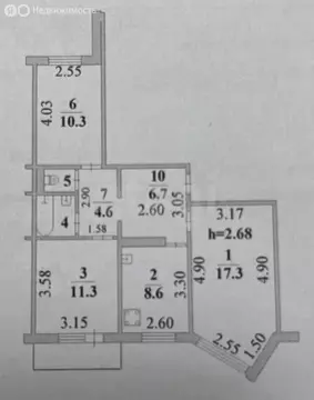 3-комнатная квартира: Липецк, улица Водопьянова, 13 (63.1 м)