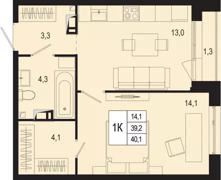1-к кв. Московская область, Подольск городской округ, д. Борисовка ...