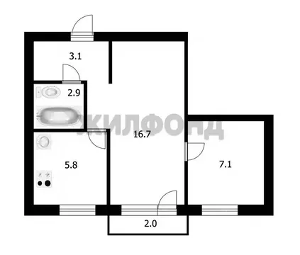 2-к кв. Новосибирская область, Новосибирск ул. Ватутина, 33 (35.6 м)