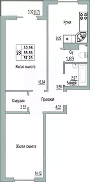 2-к кв. Псковская область, Псков Линейная ул., 85 (57.1 м)