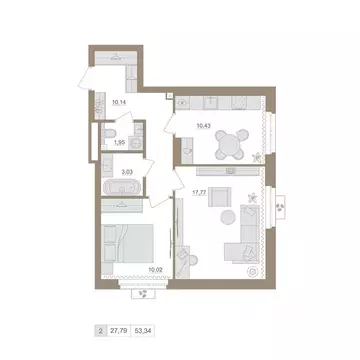 2-к кв. Башкортостан, Уфа бул. Яркий (53.34 м)