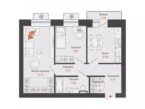 2-к кв. Пермский край, Пермь Камская Долина мкр,  (54.0 м)