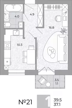 1-к кв. Калининградская область, Гурьевский муниципальный округ, пос. ...