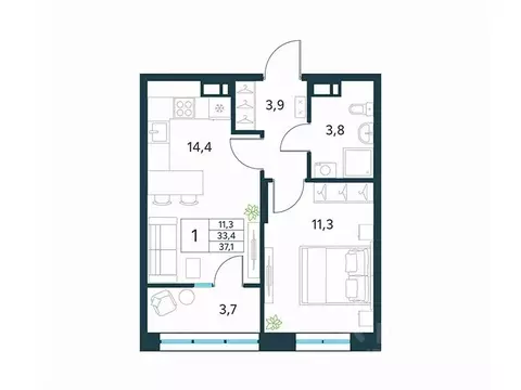 1-к кв. Забайкальский край, Чита Хороший мкр,  (37.1 м)