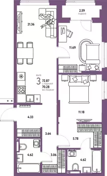 3-к кв. Тюменская область, Тюмень ул. Мельникайте, 42к1 (72.87 м)