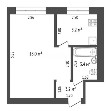 1-комнатная квартира: Тюмень, улица Республики, 186 (28.6 м)