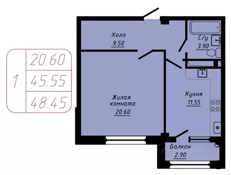 1-к кв. Ставропольский край, Кисловодск  (48.45 м)