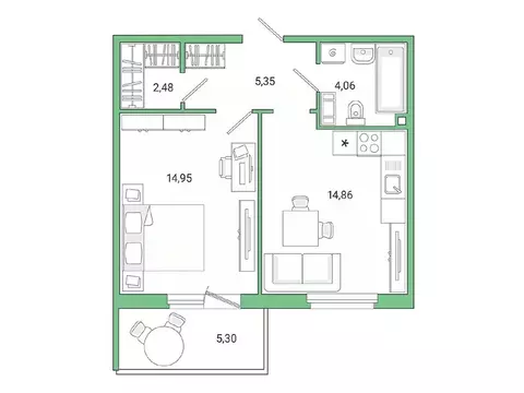 1-к кв. Ленинградская область, Гатчина ул. Чехова, 39к1 (42.9 м)