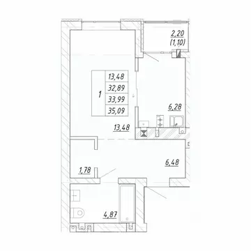 1-к кв. Калининградская область, Зеленоградск  (35.09 м)