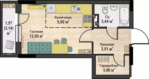Студия Пермский край, Чайковский № 4 СНТ,  (28.58 м)