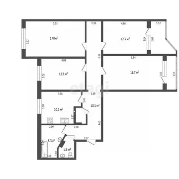 4-к кв. Алтайский край, Барнаул ул. Малахова, 95 (95.3 м)