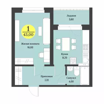 1-к кв. Ставропольский край, Ставрополь Лесная ул., 204 (43.0 м)