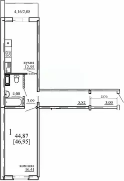 1-к кв. Челябинская область, Челябинск ул. Маршала Чуйкова, 28 (44.87 ...