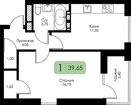 1-к кв. Смоленская область, Смоленск Среда жилой комплекс (39.65 м)