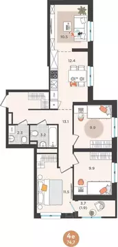 4-к кв. Пермский край, Пермь ул. Куфонина, 1 (74.7 м)