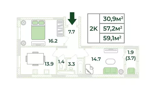 2-к кв. Крым, Симферопольский район, с. Мирное, Жигулина Роща мкр  ...