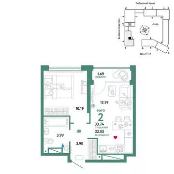 2-комнатная квартира: Екатеринбург, микрорайон Сибирский, жилой ...