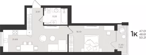 1-к кв. Калининградская область, Светлогорск  (48.61 м)