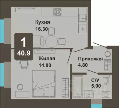 1-к кв. Чувашия, Чебоксары ул. И.П. Прокопьева (40.9 м)