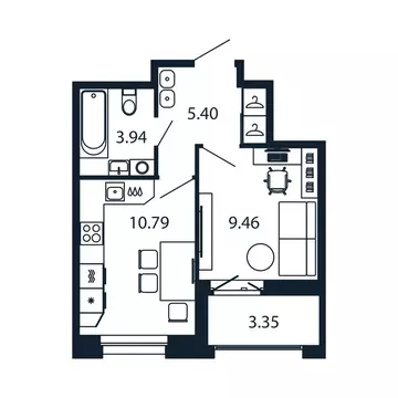 1-комнатная квартира: Новоселье, Центральная улица, 30к2 (29.3 м)