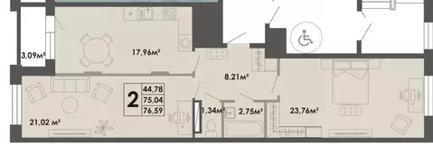 2-к кв. Саха (Якутия), Якутск ул. Богатырева, 9 (76.59 м)