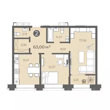 2-к кв. Чувашия, Чебоксары ул. Карла Маркса, 50к1 (63.0 м)