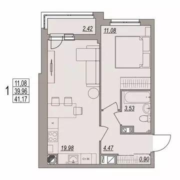 1-к кв. Волгоградская область, Волгоград ул. Дымченко, 9 (41.17 м)